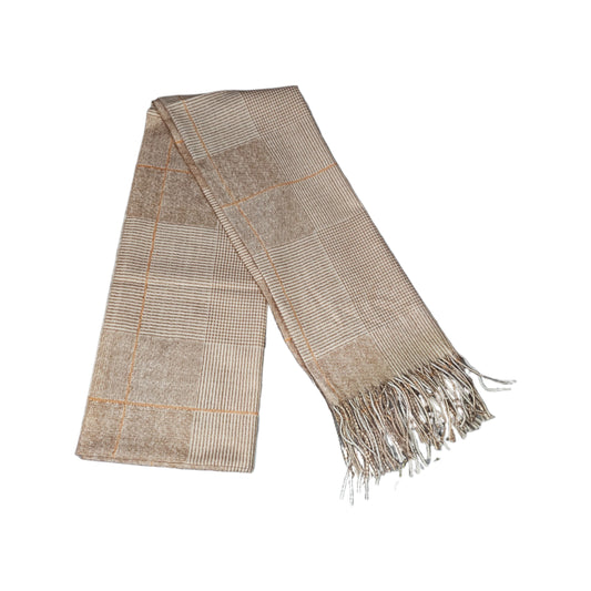 Modern Checkered Wool Scarf – Light Brown and Red